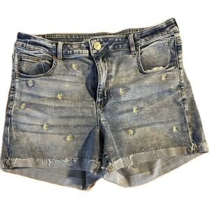 American Eagle Women's Embroidered Daisy Denim Shorts Size 16